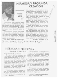 Hermosa y profunda creación  [artículo] Augusto César Roa V.