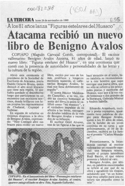 Atacama recibió un nuevo libro de Benigno Avalos  [artículo] Maguín Carvajal Cortés.