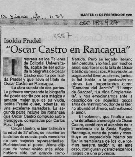 "Oscar Castro en Rancagua"  [artículo].