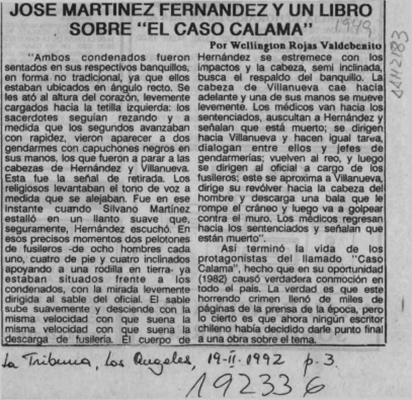 José Martínez Fernández y un libro sobre "el caso Calama"  [artículo] Wellington Rojas Valdebenito.