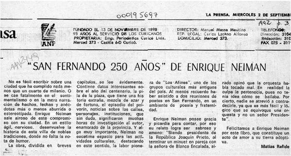 "San Fernando, 250 años", de Enrique Neiman  [artículo] Matías Rafide.