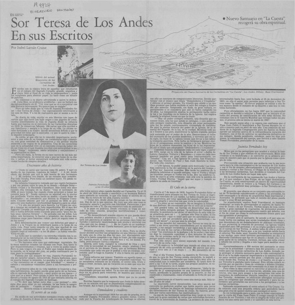 Sor Teresa de Los Andes en sus escritos
