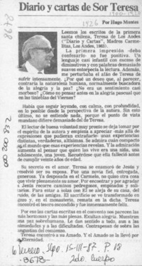 Diario y cartas de Sor Teresa  [artículo] Hugo Montes.