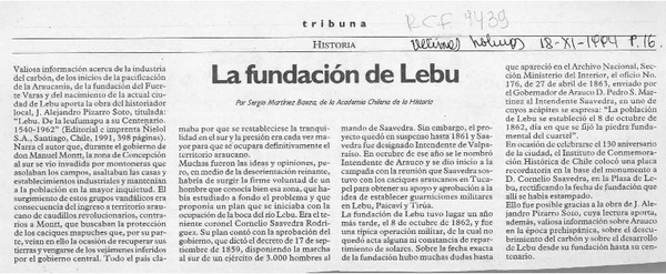 La fundación de Lebu  [artículo] Sergio Martínez Baeza.