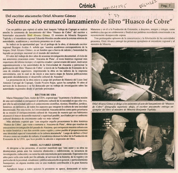 Solemne acto enmarcó lanzamiento de libro "Huasco de cobre"