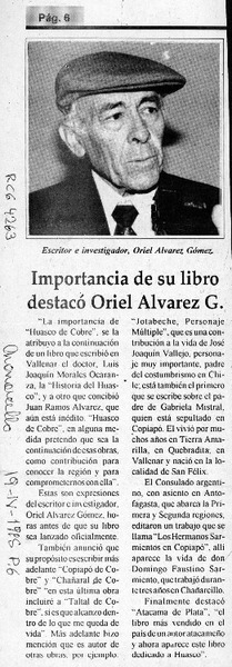 Importancia de su libro destacó Oriel Alvarez G.