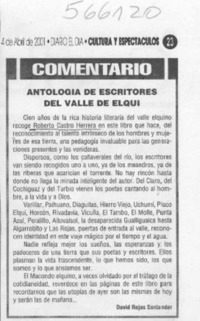 Antología de escritores del Valle de Elqui  [artículo] David Rojas Santander
