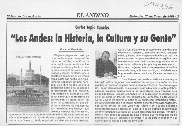 "Los Andes, la historia, la cultura y su gente"  [artículo] Ariel Fernández