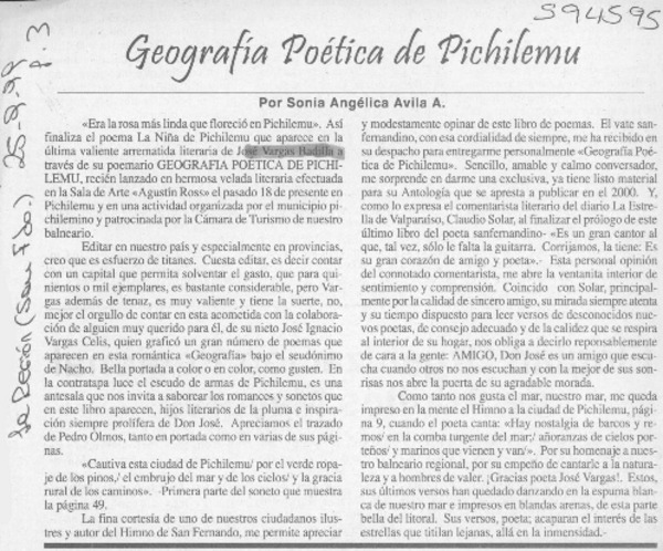 Geografía poética de Pichilemu  [artículo] Sonia Angélica Avila A.