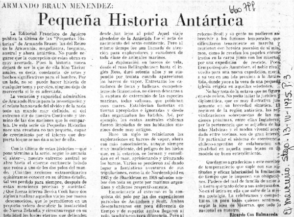 Pequeña historia antártica  [artículo] Ricardo Cox Balmaceda.