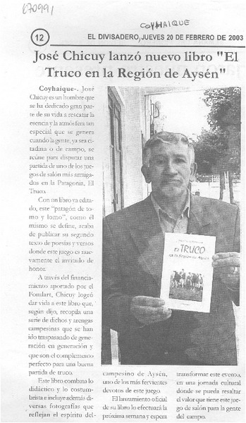 José Chicuy lanzó nuevo libro "El truco en la región de Aysén".