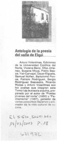 Antología de la poesía del valle del Elqui.