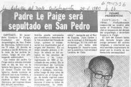 Padre Le Paige será sepultado en San Pedro.