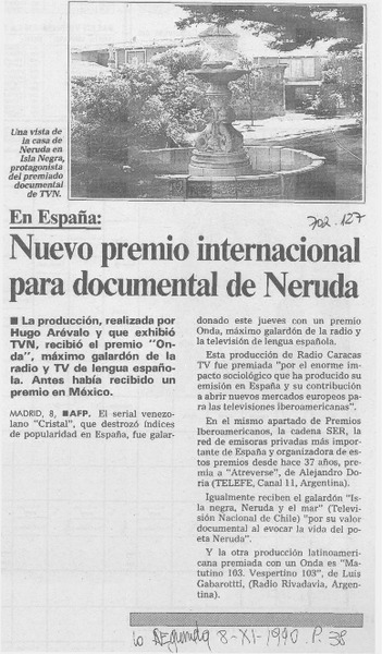 Nuevo premio internacional para documental de Neruda.