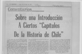 Sobre una introducción a ciertos "Capítulos de la historia de Chile".