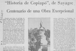 Historia de Copiapó", de Sayago, centenario de una obra excepcional