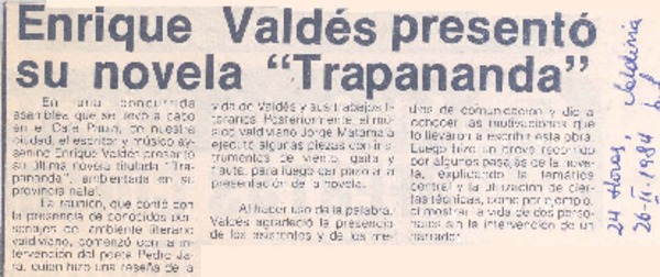 Enrique Valdés presentó su novela "Trapananda".
