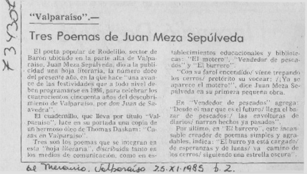 Tres poemas de Juan Meza Sepúlveda.