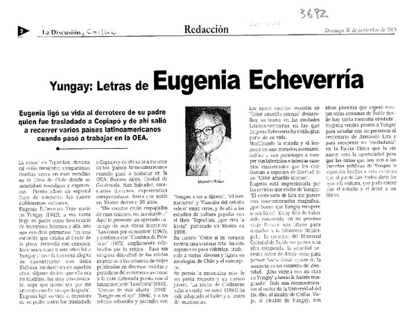 Yungay: Letras de Eugenia Echeverría