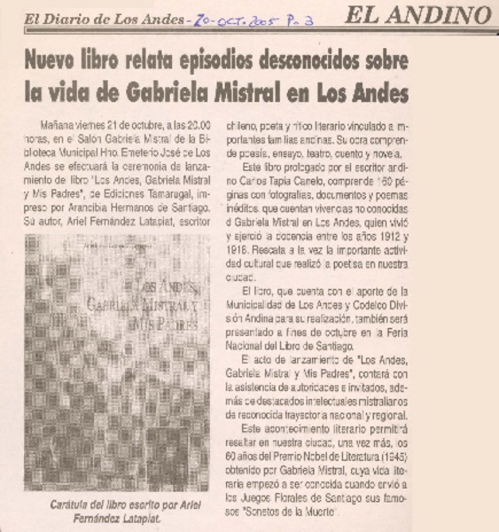 Nuevo libro relata episodios desconocidos sobre la vida de Gabriela Mistral en los Andes