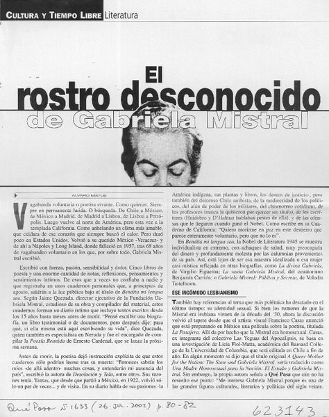 El rostro desconocido de Gabriela Mistral  [artículo] Alvaro Matus