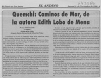 Quemchi, caminos de mar, de la autora Edith Lobo de Mena  [artículo] Luz Gatica Guzmán