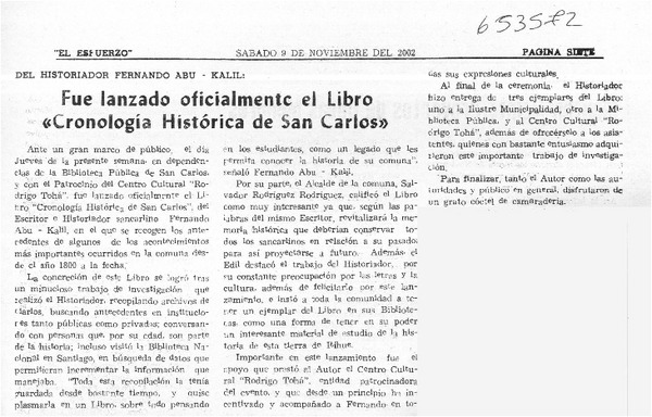Fue lanzado oficialmente el libro "Cronología histórica de San Carlos"  [artículo]