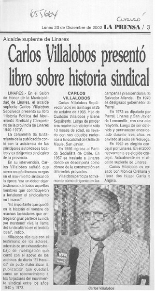 Carlos Villalobos presentó libro sobre historia sindical.  [artículo]