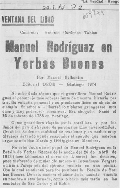 Manuel Rodríguez en Yerbas Buenas : [comentario]