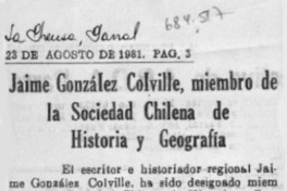 Jaime González Colville, miembro de la Sociedad Chilena de Historia y Geografía.
