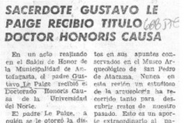 Sacerdote Gustavo Le Paige recibió título Doctor Honoris Causa.