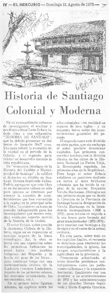 Historia de Santiago colonial y moderna.