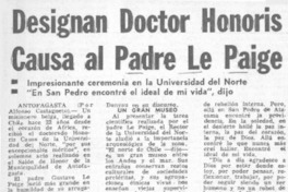 Designan Doctor Honoris Causa al padre Le Paige