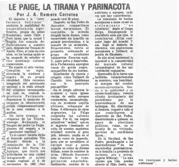 Le Paige, La Tirana y Parinacota