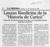 Lanzan reedición de la "Historia de Curicó"  [artículo].