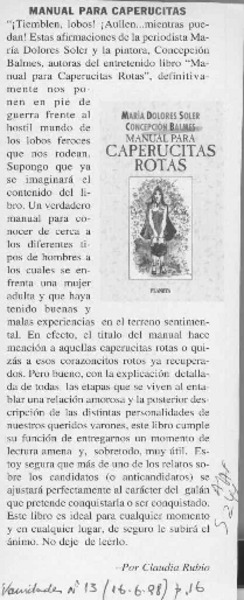 Manual para caperucitas  [artículo] Claudia Rubio.