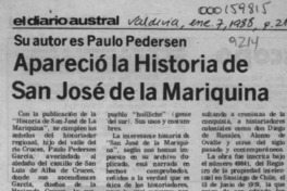 Apareció la historia de San José de la Mariquina  [artículo] Mario Ochoa P.