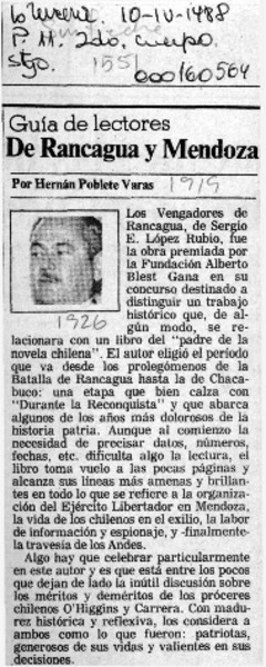 De Rancagua y Mendoza  [artículo] Hernán Poblete Varas.
