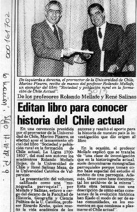 Editan libro para conocer historia del Chile actual  [artículo].
