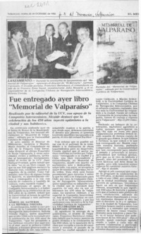 Fue entregado ayer libro "Memorial de Valparaíso"  [artículo].