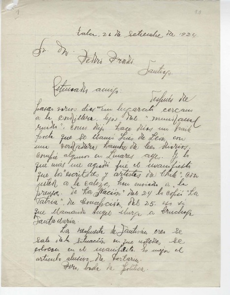 [Carta] 1924 sep. 26, Talca, Chile [a] Pedro Prado