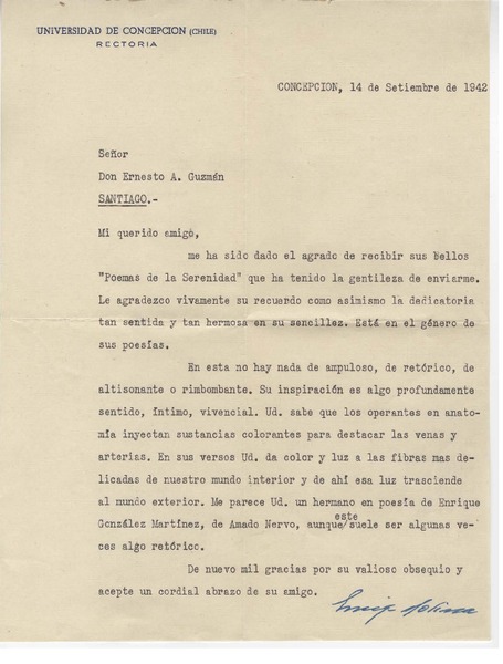 [Carta] 1942 sep. 14, Concepción, Chile [a] Ernesto A. Guzmán