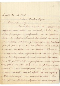 [Carta] 1907 agosto 20, San Felipe, Chile [a] Carlos Pezoa Véliz.