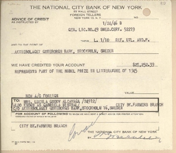 Certificado de depósito de The National City Bank of New York
