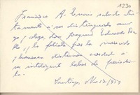[Tarjeta] 1959 noviembre 18 Santiago, [Chile] [a] Joaquín Edwards Bello
