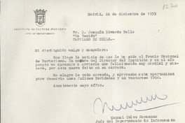 [Carta] 1959 diciembre 24, Madrid, [España] [a] Joaquín Edwards Bello, Santiago de Chile