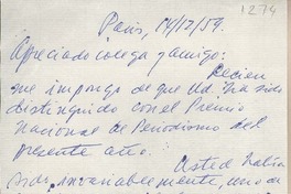 [Carta] 1959 diciembre 14, París, [Francia] [a] Joaquín Edwards Bello