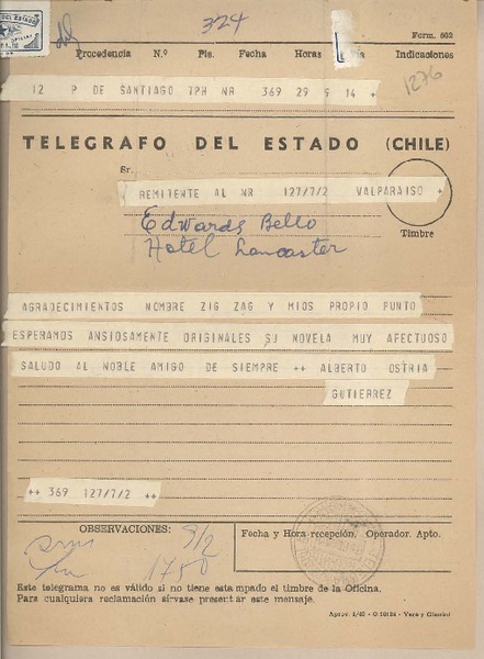 [Carta] 1961 febrero 29, Santiago, [Chile] [a] Joaquín Edwards Bello
