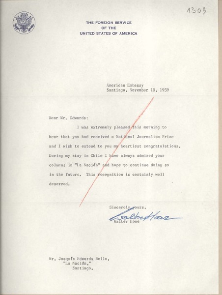 [Carta] 1959 noviembre 18, Santiago, Chile [a] Joaquín Edwards Bello
