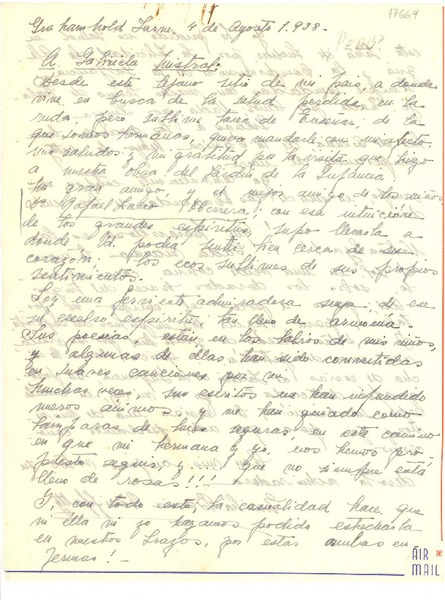 [Carta] 1938 ago. 4, Perú [a] Gabriela Mistral